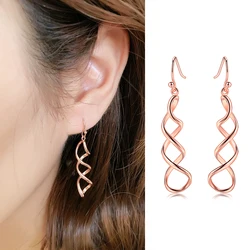 ZHOUYANG Drop Earrings For Women Simple Style Spiral Rose Gold Color Fashion Jewelry Party Birthday Gift KC156 KC157