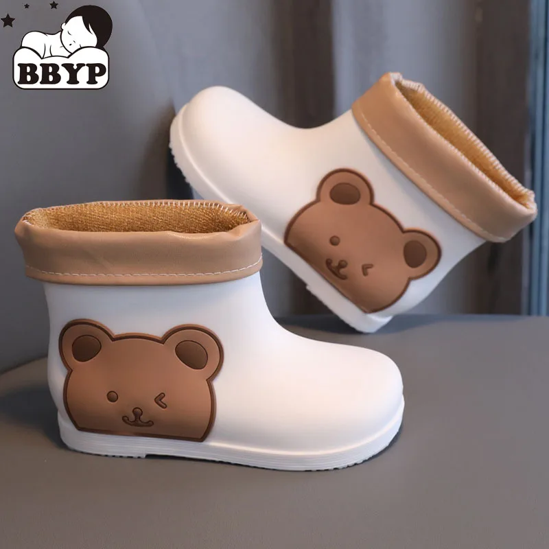 Kids Cute Bear rubber Rain Boots Girls Boys Ankle Rainboots Waterproof shoes Round toe Water Proof Shoes