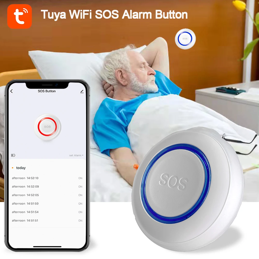 Tuya Smart SOS WiFi Alarm Push For Elderly Female Man Self-Defense Old People Personal Security Staff Emergency Help Call Button