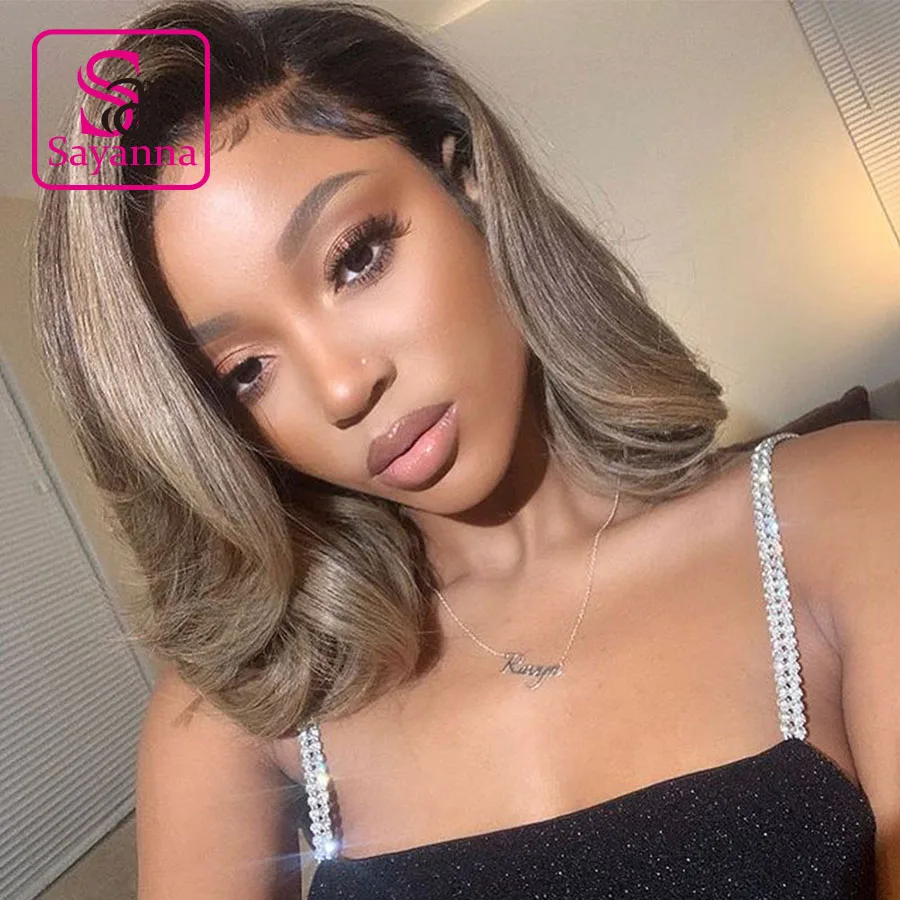 

Bob Wig Lace Front Human Hair Wigs Wavy Bob Short Ombre Ash Blonde Hair 13X4 Short Bob Wig Pre Plucked Brazilian Honey Blonde