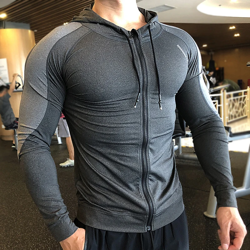 Men Hoodies Gym Sport Running Training Fitness compression elastic bodybuilding Sweatshirt Sportswear Hooded Jacket Hoodies