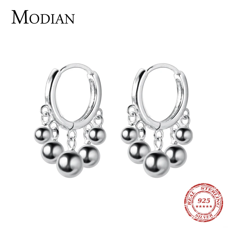 Modian Genuine 925 Sterling Silver Cute Tassel Little Beads Hoop Earring for Women Fashion Simple Earring Fine Jewelry Brincos