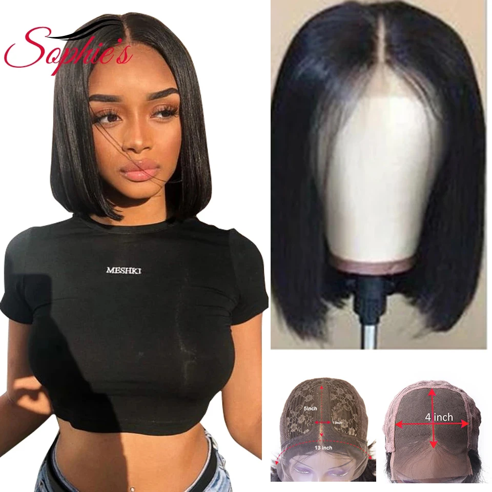 Sophie\'s Lace Closure Human Hair Wigs For Black Women Brazilian Straight Wig 13*1/4*4 Bob Lace Closure Wigs Pre Plucked Remy