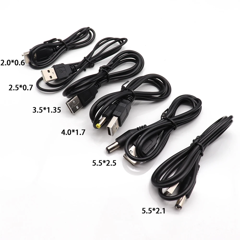 DC Power Adapter Plug USB Convert To 2.5*0.7/3.5*1.35/4.0*1.7/5.5*2.1 MmBlack Shape Right Angle Jack With Cord Connector Cable