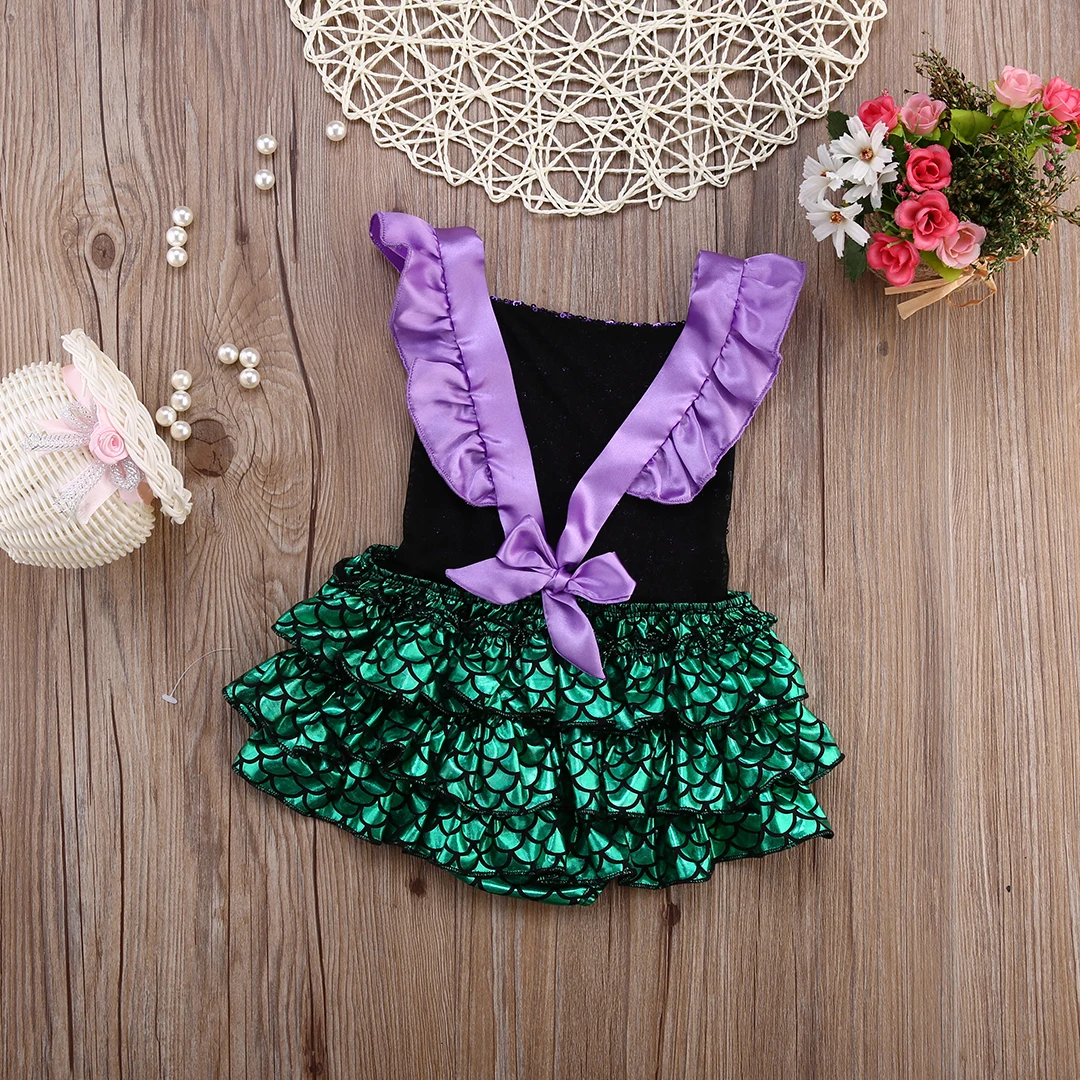 Cute Newborn Infant Baby Girl Sequins Mermaid Romper Backless Ruffle Sleeveless Jumpsuit Lovely Bodysuit Outfits For 0-24Months