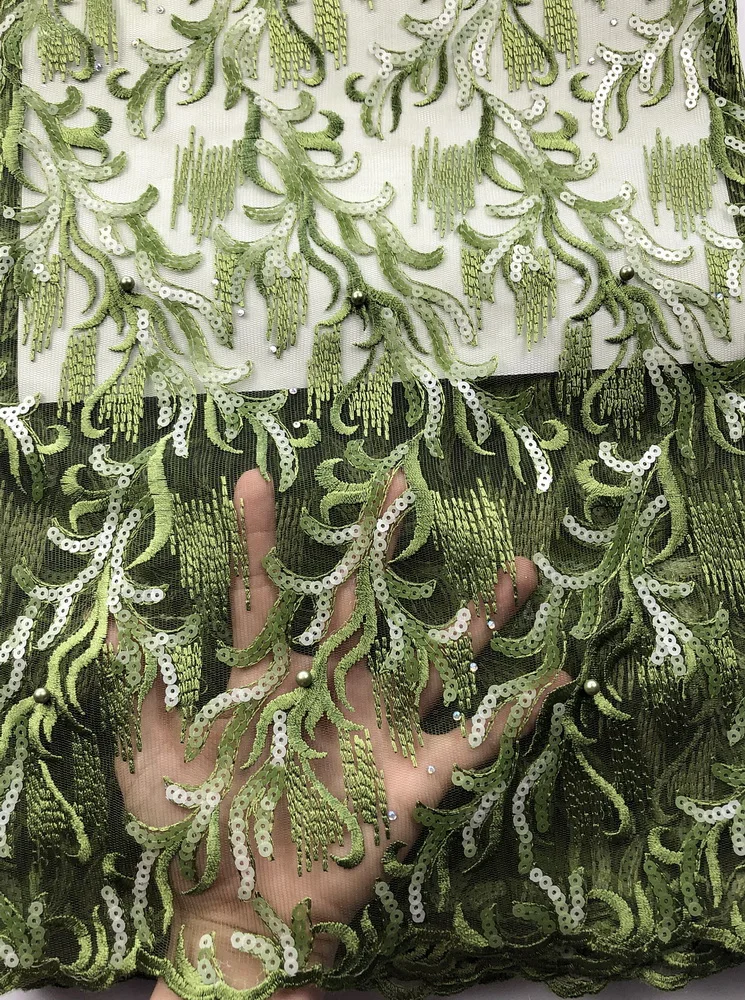 

Нигерийская водорастворимая хлопковая кружевная ткань с блестками и вышивкой, тюль для свадебного платья, высокое качество, XL111, 5 ярдов, 2025 г.