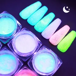 Clubbing Glow in the Dark Glitter Suger Nials Powder 6 Colors Dipping 0.2-0.6MM Manicure DIY Luminous Flashing Nail Glitter 2021