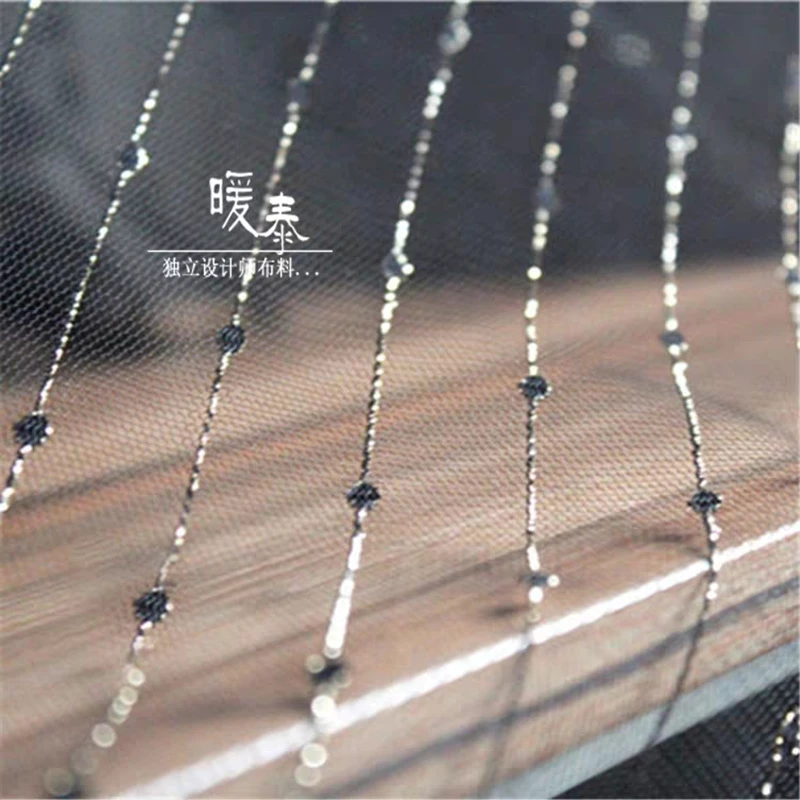 New Black Mesh Tulle Fabric Stripe Gold Threads DIY Modeling Design Background Decor Skirt Wedding Dress Designer Fabric