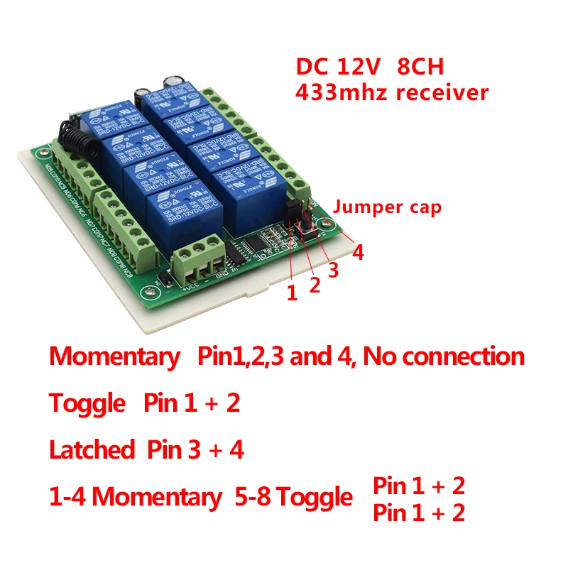 DC 12V 24V 8 CH channel RF Wireless Remote Control Switch & 8 button Remote Control System Receiver Transmitter 433MHz 8CH Relay