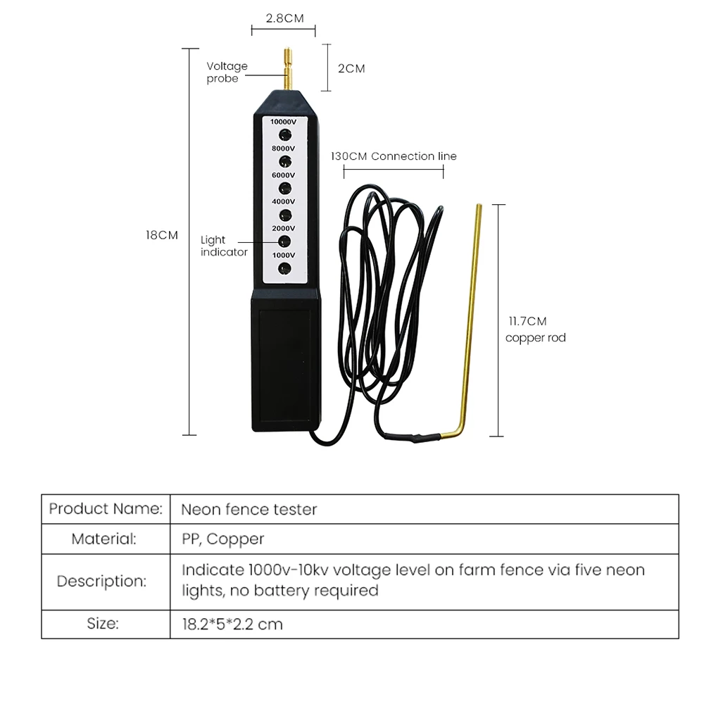 6 lights 10kv Durable Plastic DIGITAL ELECTRIC FENCE TESTER, New !