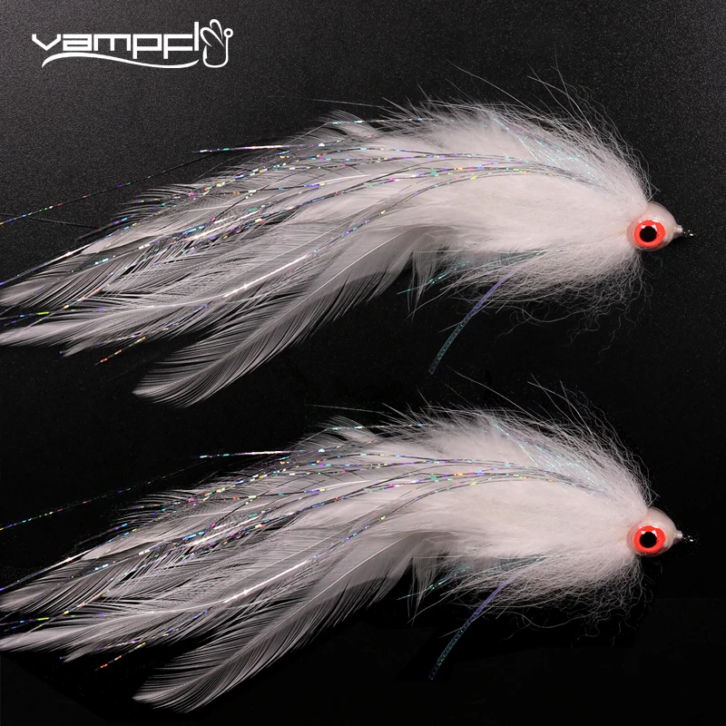 Vampfly 2pcs 2/0 Suspending White Bait Fish Streamer Fly Musky Bass Fishing Fly