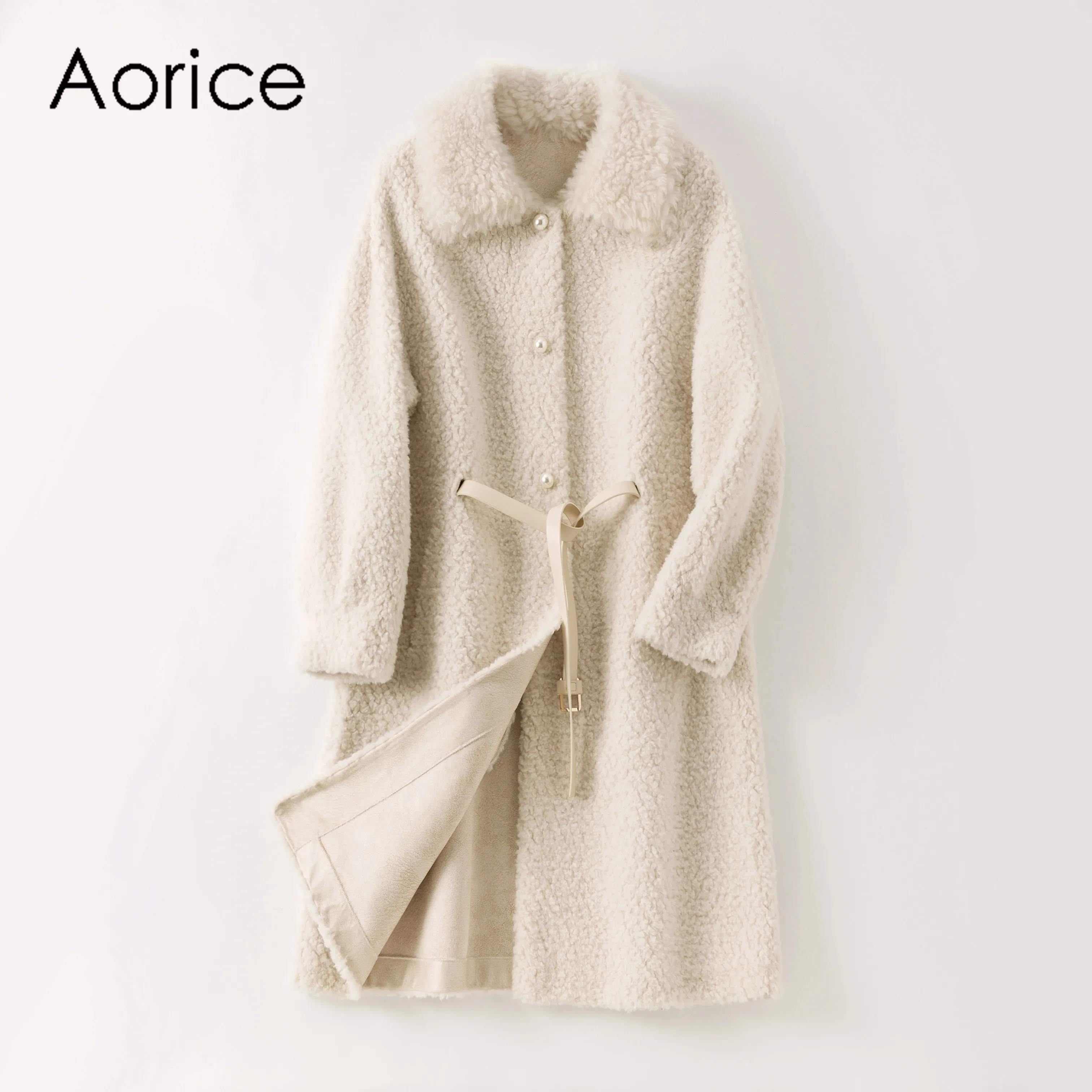 

Aorice women long real sheep fur jacket coat female wool fur trench parkas coats jackets H98917-A