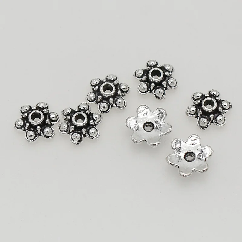 50pcs/Lot Bohemia Antique Silver Dots Flower Bead Caps 11mm Handmade Beaded End Cap Trays Tassel Cap Receptacle DIY Jewelry Make