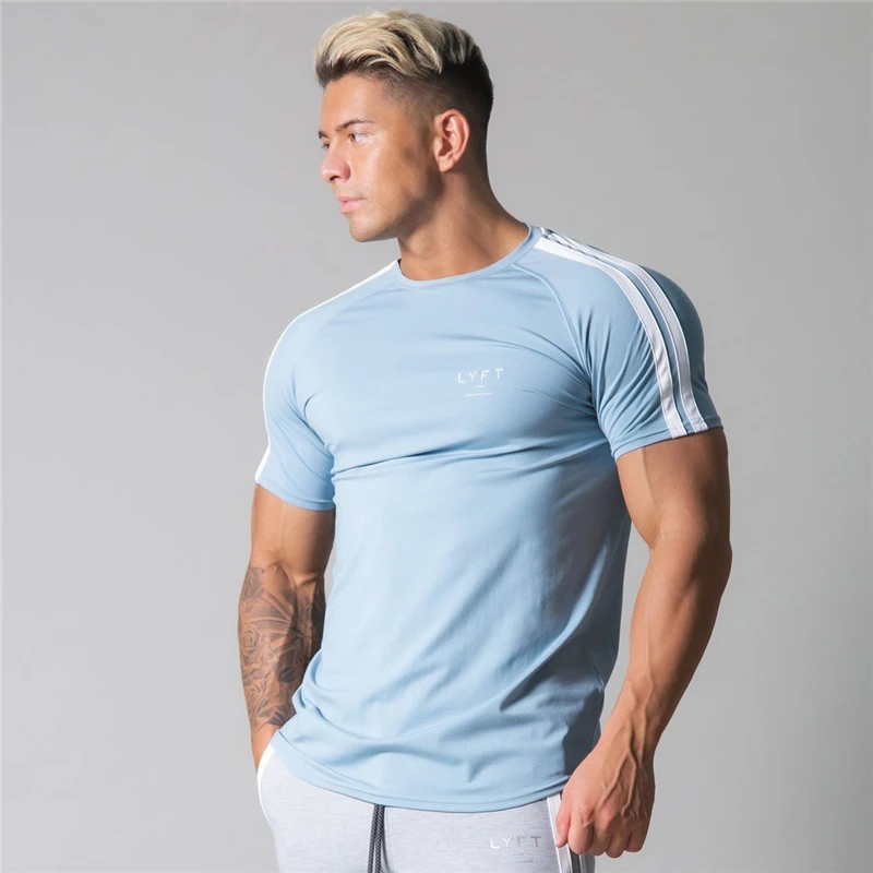 Side Striped GYM Running Men T Shirt Short Sleeve Sports T-Shirts Bodybuilding Fitness Mens Workout Cotton T-Shirt Men Shirt