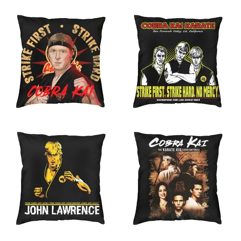 Cobra Kai The Karate Kid Cushion Cover Polyester Strike First Strike Hard 80S Movie Throw Pillow Case for Living Room Pillowcase