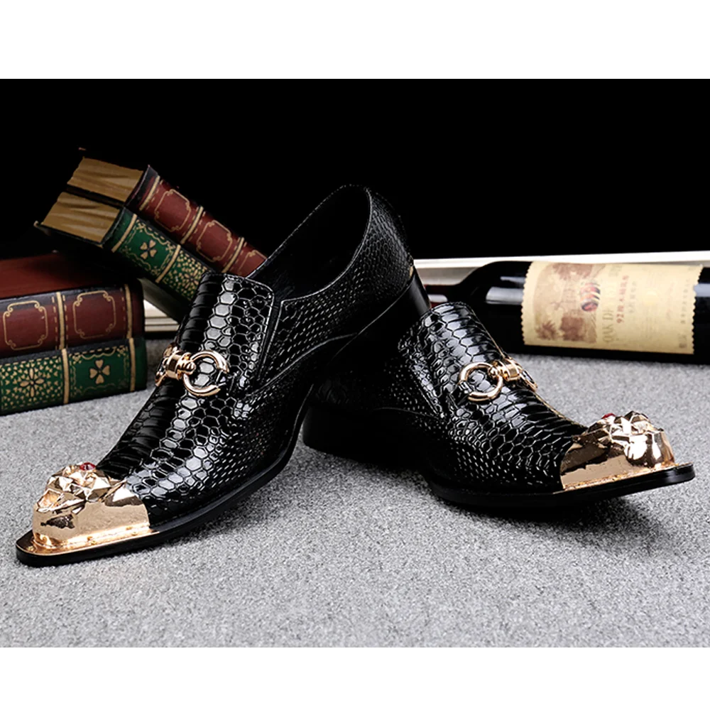 Summer Business Dress Men\'s shoes Black Snake Embossed Genuine Leather Shoes Dragon Head pointed Party Trend Wedding shoes