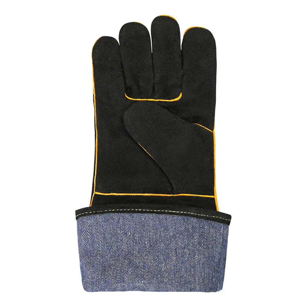 16 Inch Black Welding Gloves Cow Split Leather Welder Heat Resistant BBQ Oven Glove With Jean Lining