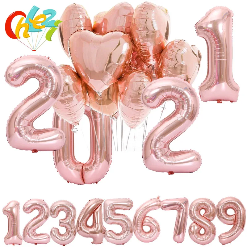 

1PC 3 Sizes 16"/32"/40" Rose Gold Number Balloon Figures Foil Float Air Inflatable Ballons For Birthday Party Wedding Decoration