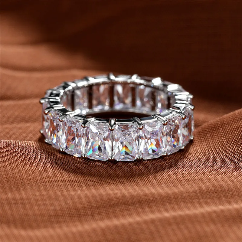 Vintage Silver Multicolor Zircon Ring For Women Colored Rectangle Diamond Zircon Copper Alloy Plating Women's Jewelry Wholesale