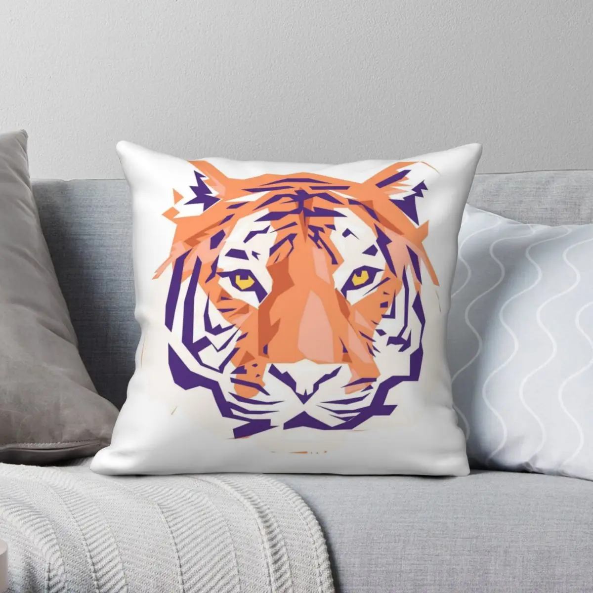 Geometric Clemson Tiger Square Pillowcase Polyester Linen Velvet Printed Zip Decorative Throw Pillow Case Room Cushion Cover