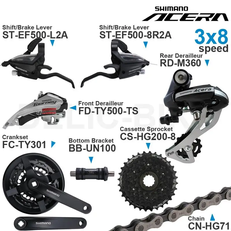 SHIMANO ALTUS Acera 3x8 Speed Groupset include EF500 Shifter TY500 Front/ M360 Rear Derailleur Crankset Cassette Sprocket Chain