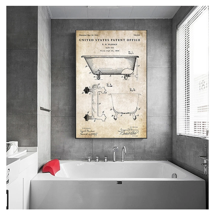 Paper Patent Poster Vintage Canvas Print Wall Art Picture Painting Modern Bathroom Decoration Industrial style Toothpaste Toilet