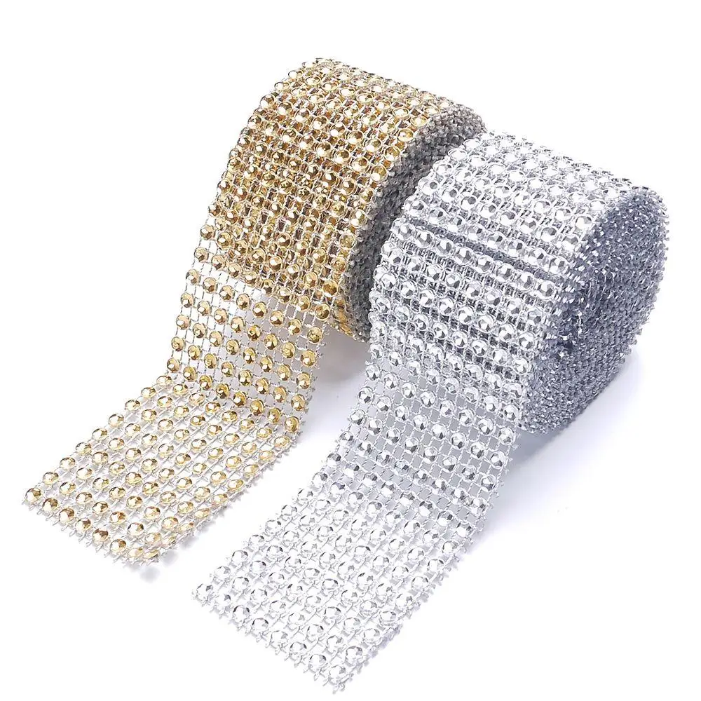 4CM*2M Diamond Mesh Wrap Ribbon Rhinestone Mesh Roll Tape Tulle Crystal Useful DIY Event Decoration