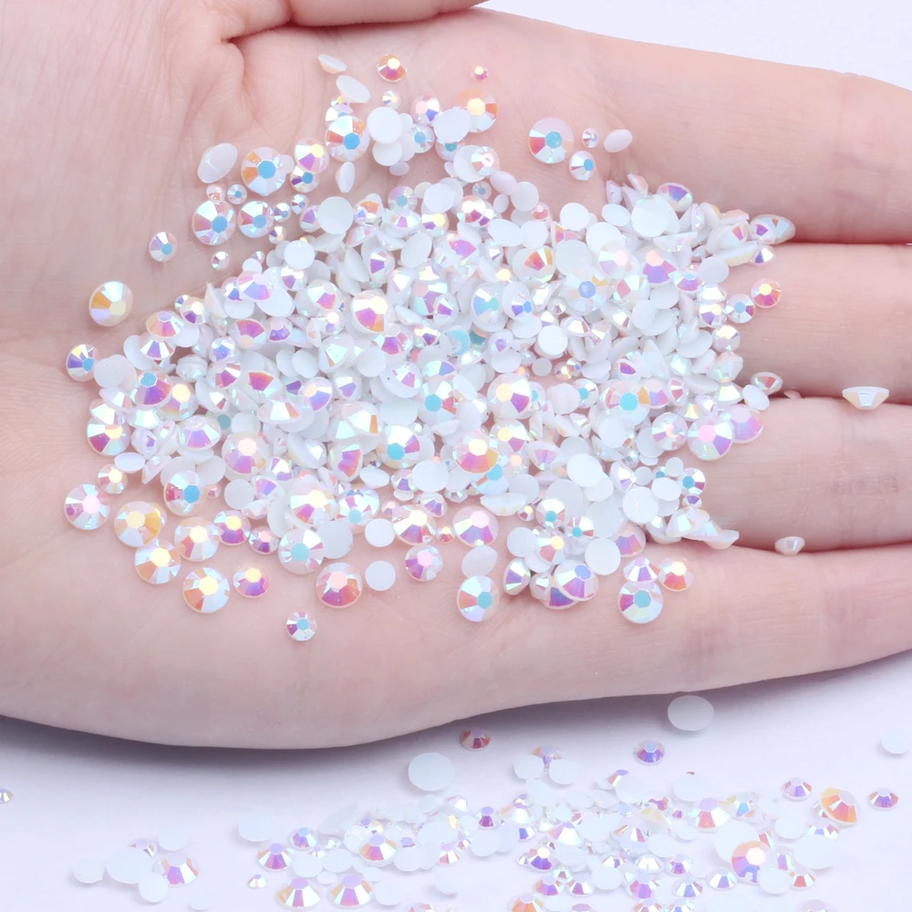 

Resin Rhinestones White AB Non Hotfix 2mm 2.5mm 3mm 4mm 5mm 6mm Round Glue On Stones For 3D Nails Art DIY Decoration