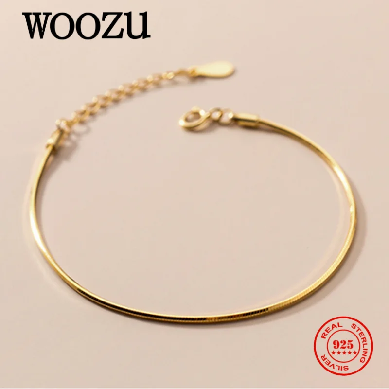 WOOZU Real 925 Sterling Silver INS Minimalist Golden Snake Bone Chain Charm Bracelets For Women Party Hip Hop Rock Jewelry Gifts