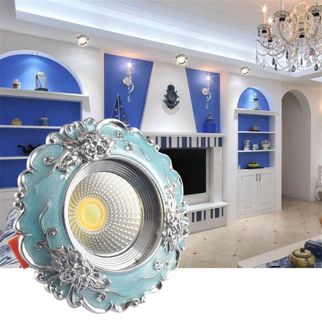 Mediterranean Blue Resin Silver Rose Led Downlights 3W 5W 7W 110V 220V Interior Kids Bedroom Living Room Art Rotatable Spot Lamp