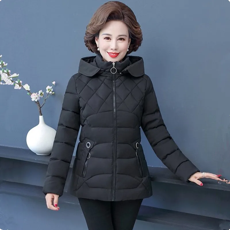 UHYTGF Down Cotton Coat Women Short Jacket Thick Hooded Tops Warm Autumn Winter Coat Womens 5XL Large Size Parker Female 2290