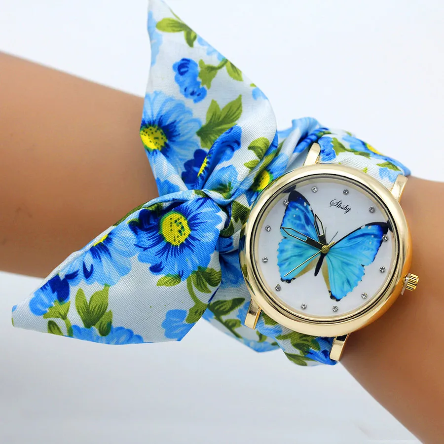 Shsby reloj de pulsera de tela de flores para mujer, reloj de vestir de moda, reloj de cuarzo de alta calidad, reloj de tela para niñas dulces, nuevo