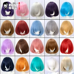 Parrucca cosplay parrucca sintetica HSIU parrucca corta bob capelli lisci rosa dorato rosso blu viola per le donne 35cm 23 parrucche colorate + cappuccio parrucca gratuito