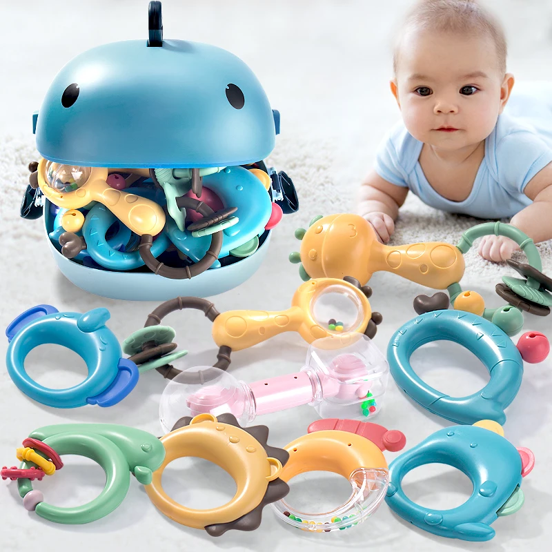 Neugeborenen Pädagogisches Spielzeug Set Babys Interaktive Montessori Beißring Weiche Rasseln Box kinder Ring 0 12 Monate Für Baby Spiel