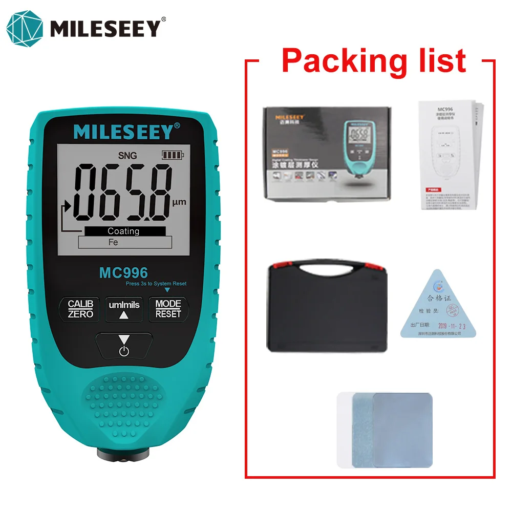 MILESEEY-Medidor de espesor de revestimiento MC996, Detector Digital de alta precisión para pintura de coche, medidor de espesor automático