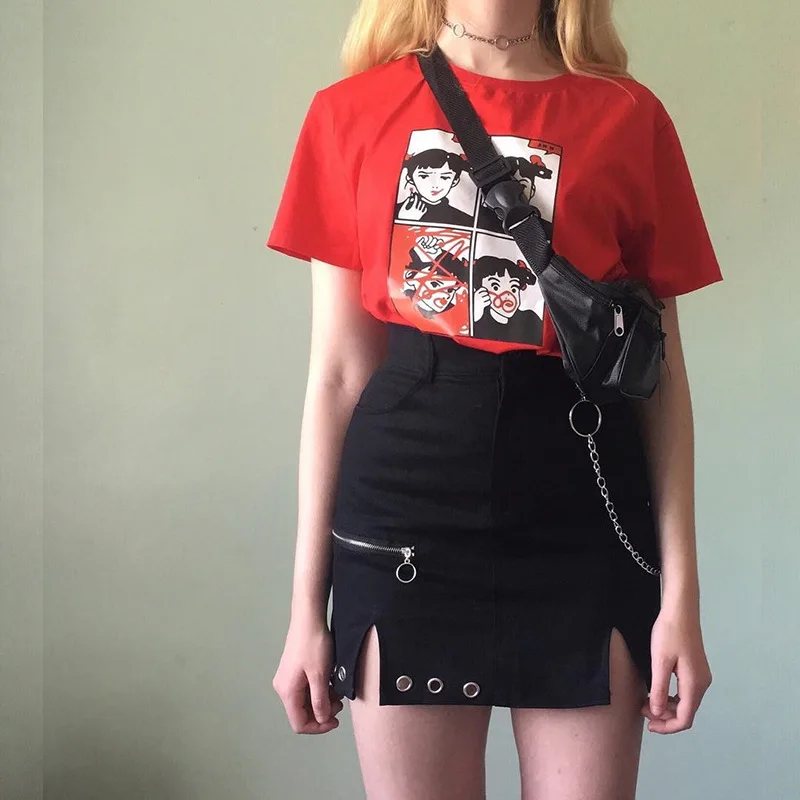 

2020 Europe and America dark wind ring chain sexy split A-line skirt