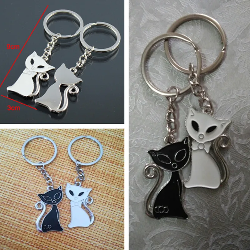 2pcs Couple Cat Keychain for Lovers Alloy Fashion Jewelry Ring For Car New