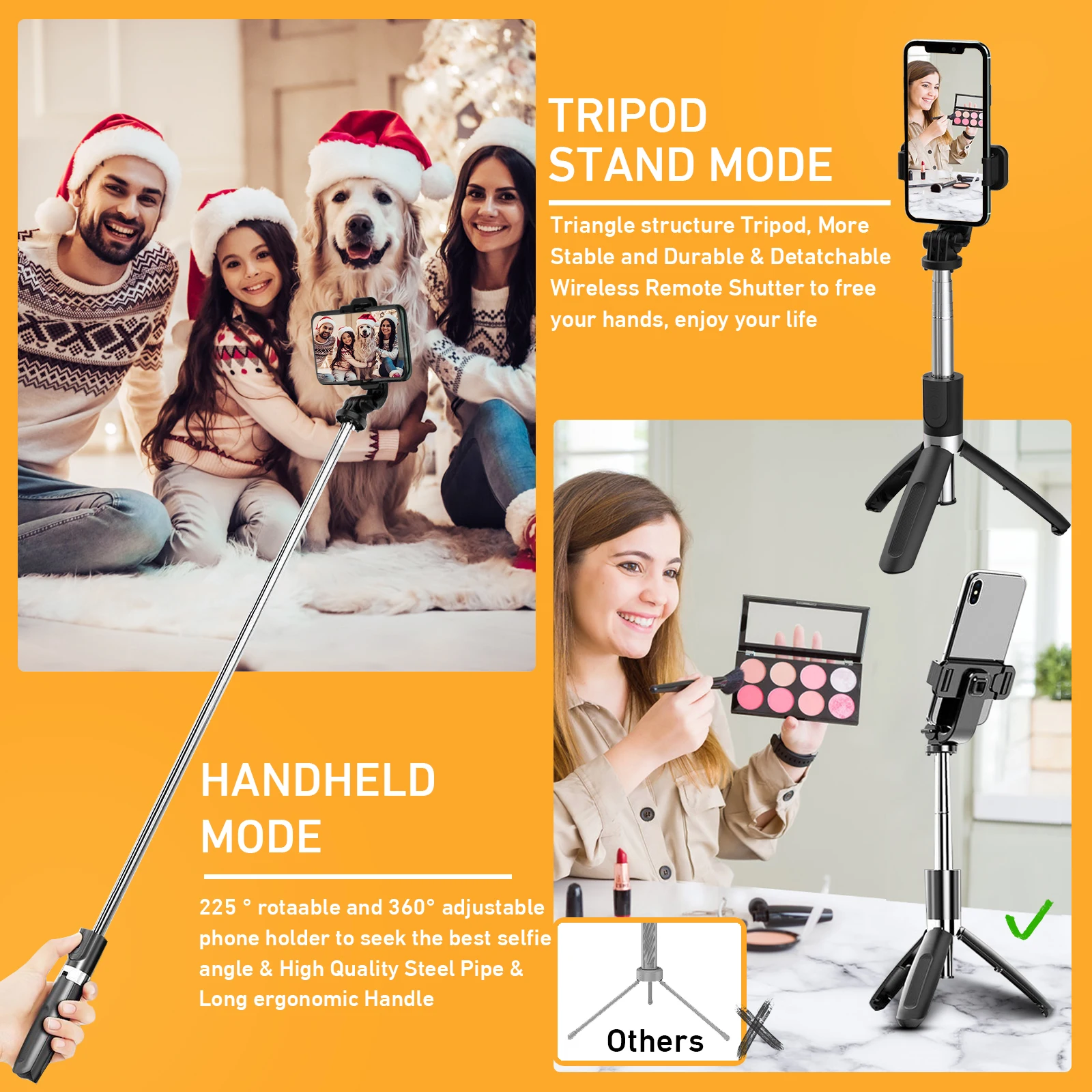 Portable Extendable Selfie Stick Tripod With Remote Shutter For iPhone 13 12 Android Cell Phone Tripod Stand for Travel Party