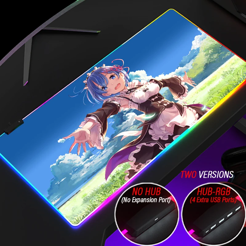 Emilia Led Strip Gaming Mouse Pad RGB Backlit HUB 4 Port USB Rem Ram Read-write Mat Personalized DIY Custom Mousepad