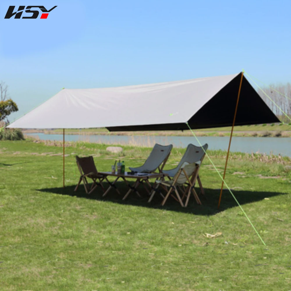 Imagem -03 - Tarp Khaki com Bloqueio uv Revestido Preto Camping Canopy Toldo Survival Sun Rain Tarp Impermeável 5000 mm 6x4.5 m Upf50 +