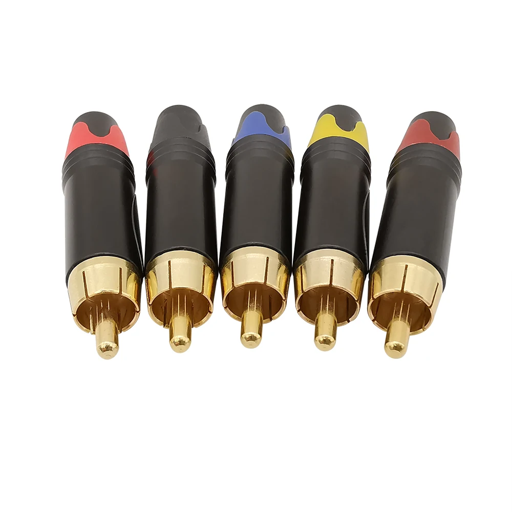 1/2/5Pcs RCA Connector Gold Plating RCA Male Audio Adapter Soldering Type Pigtail Plug Speaker for 4MM Cable