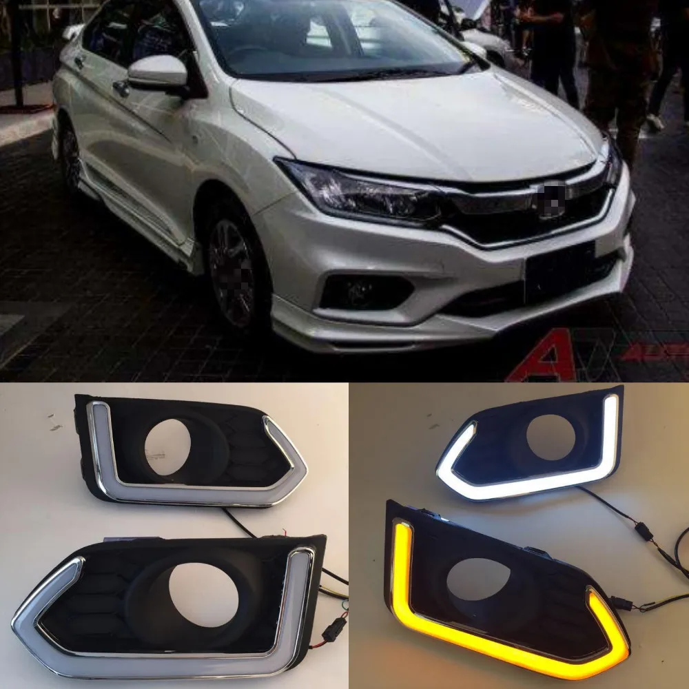 

LED Daytime Running Light For Honda City Grace 2017 2018 2019 Waterproof Yellow Turn Signal Indicator Light Bumper Lamp