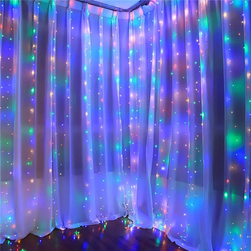 Guirnalda de cortina LED de 12M, guirnalda de luces para boda, Navidad, decoración de cortinas, iluminación de hadas para el hogar, habitación y
