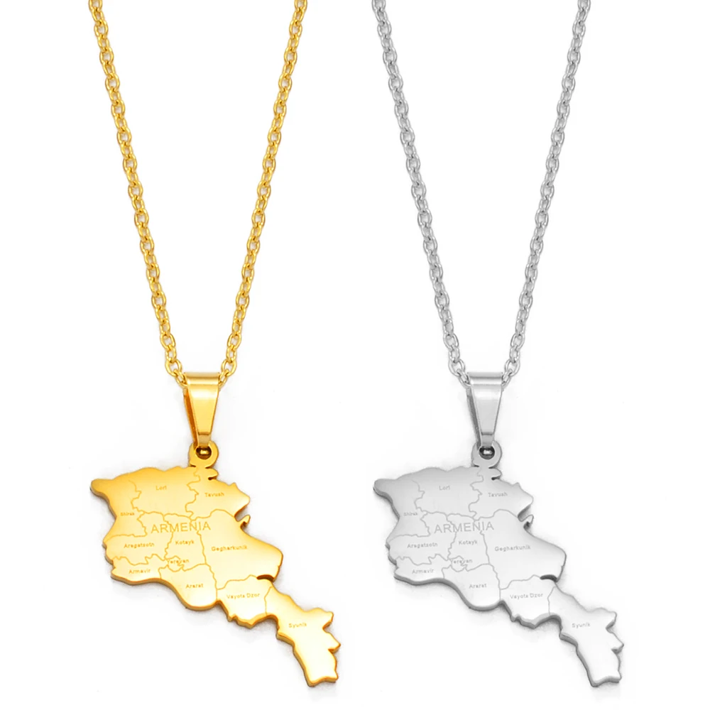 Anniyo Armenia Map and With Gegharkunik Pendant Necklaces Armenians Maps Jewelry Gold Color Silver Color #267521