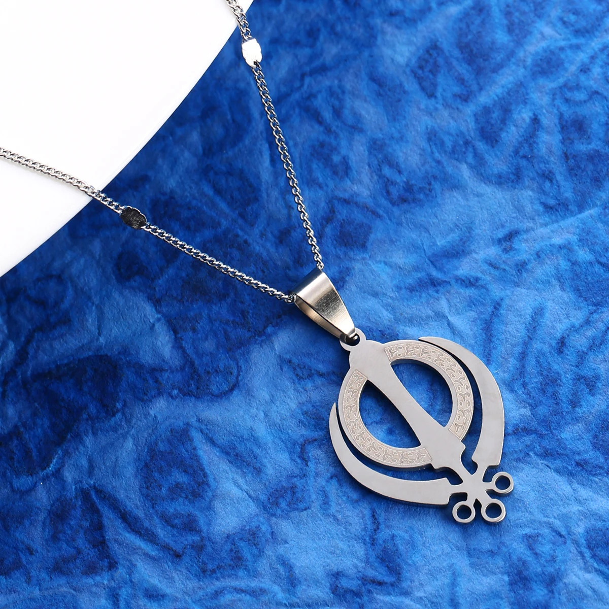 Stainless Steel Trendy Sikhism Pendants Necklace Silver Color Sikhs Khanda Religion Jewelry