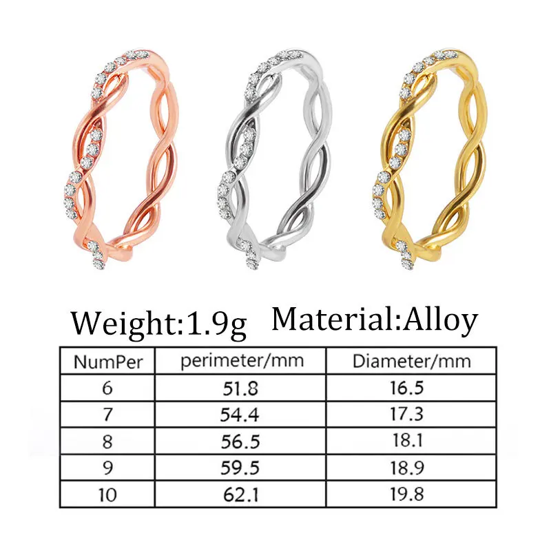 Woozu Twist Geometric Ring For Women Gold Rose Gold Silver Zircon Cutout Design Luxury Ring Wedding Party Fashion Jewelry Gift