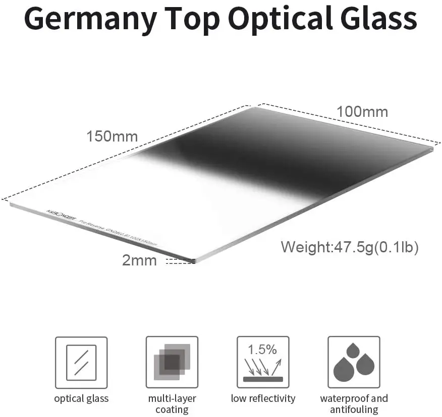 K & F Concept Reverse Afgestudeerd Grad Grijsfilter ND8 (0.9/3 Stopt) 100*150*2.0Mm Nano-Coating Waterdicht Voor Cokin Z