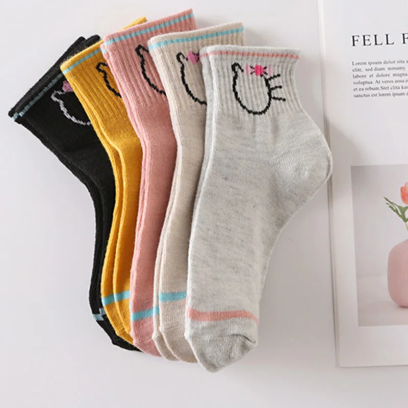 5 pairs Autumn and winter new cotton women's socks cartoon pattern in tube women's socks cute all-match long Women socks