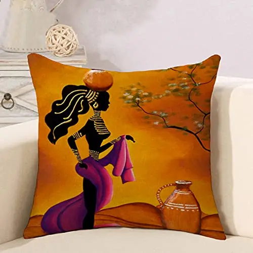 Painted African women linen pillowcase sofa cushion cover home decoration can be customized for you 40x40 50x50 60x60 45x45