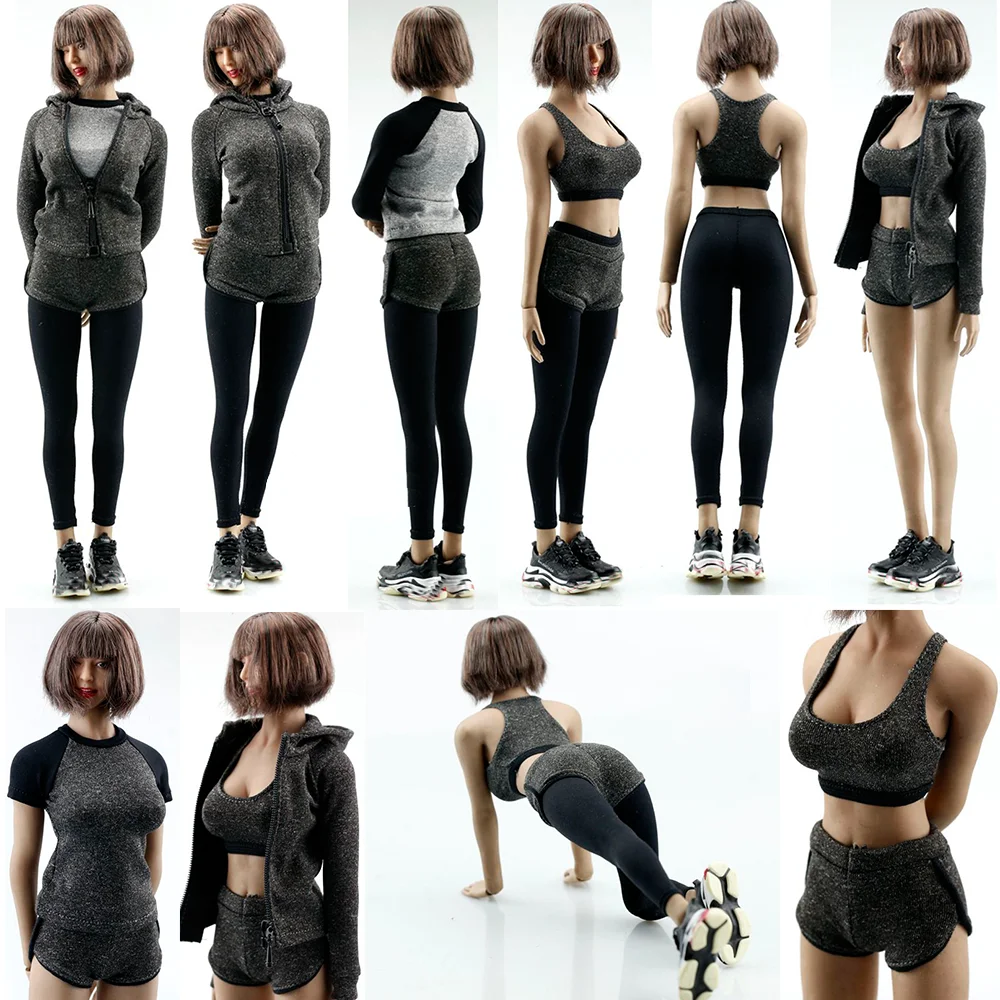 

1/6 Scale Female Soldier Yoga Clothes Fitness Wear Grey Girl Sport Cloth Model for 12in Action Figure Toy